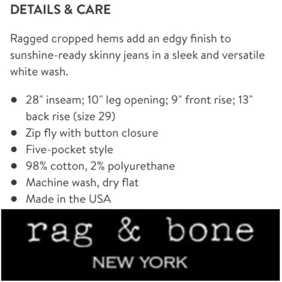 NWT RAG & BONE Blanc Frayed Capri Jeans - Picture 13 of 15